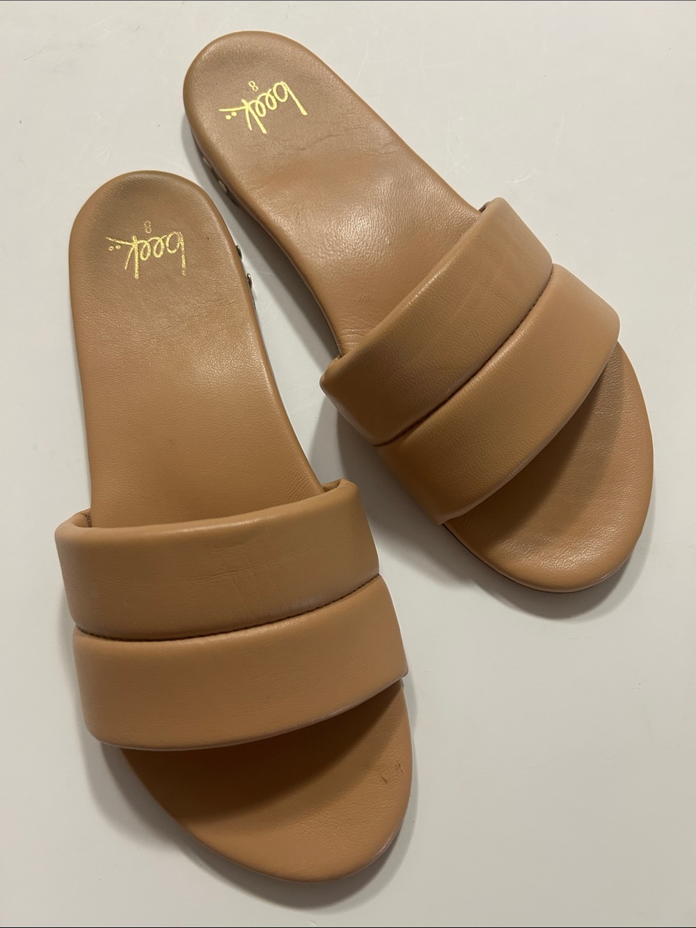 Beek Sugarbird leather slides in the color "Beach," w/leather-wrapped upper 8